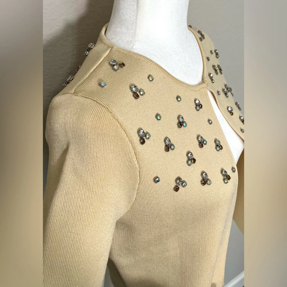 Zara Short Sleeve Rhinestone Embellished Minimalist Cardigan Sweater Size S